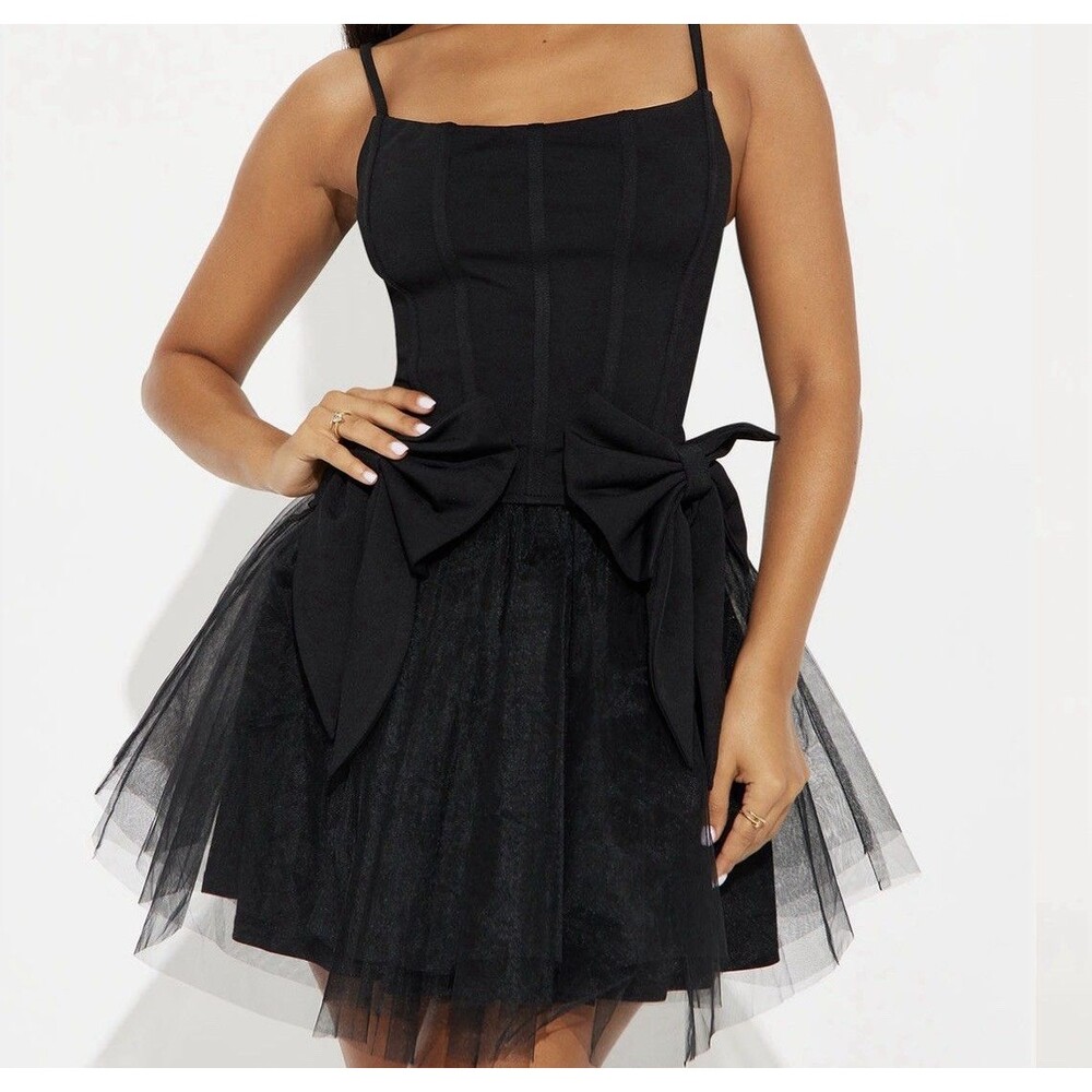NWT  FASHION NOVA Black Bow Corset Mini Dress Sz Small
